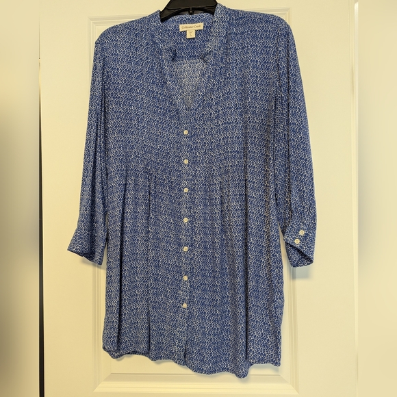 Coldwater Creek Tops - NWOT-Coldwater Creek Blue Printed Button-Front Tunic-Never Worn